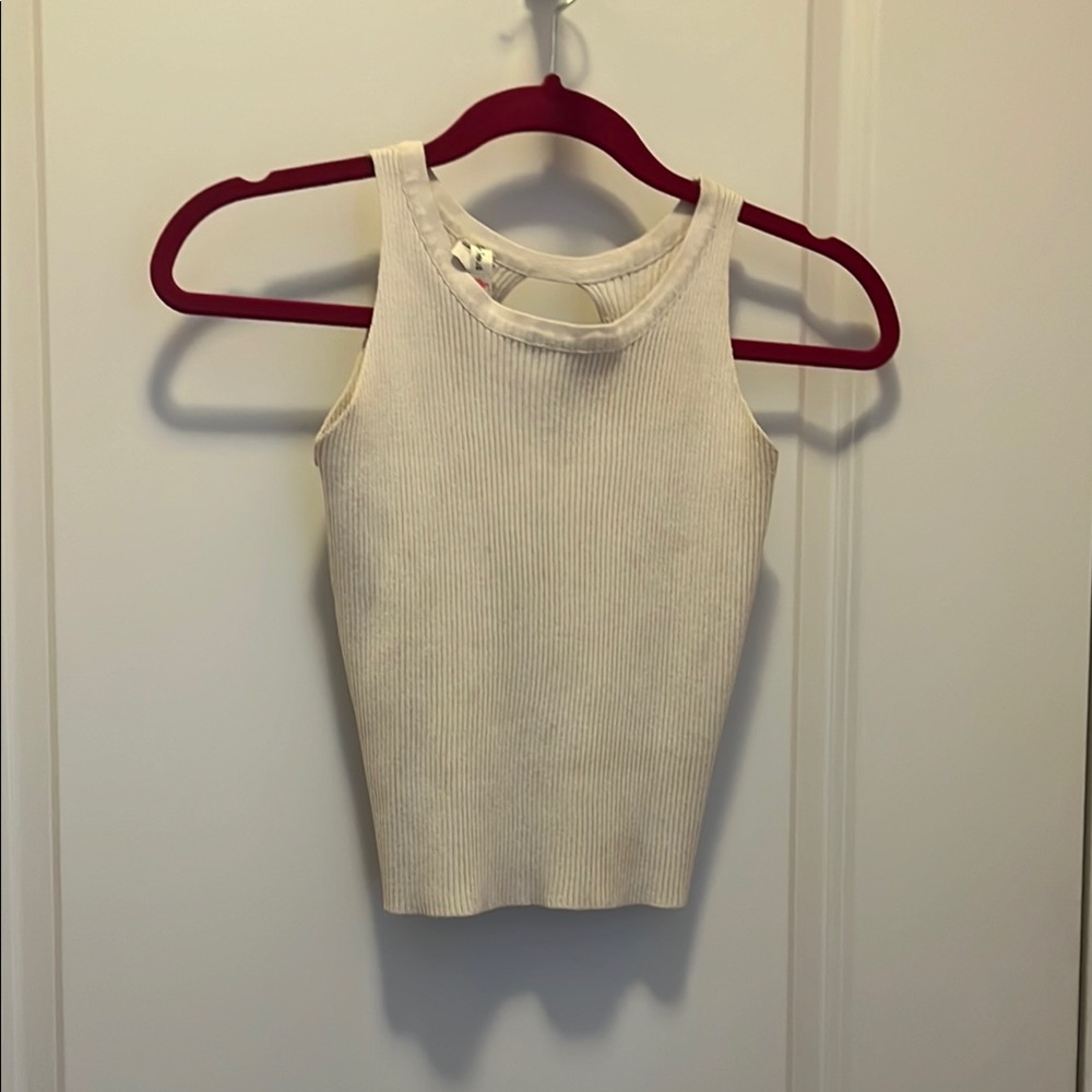 Cream Fitted Ribbed Crop Top